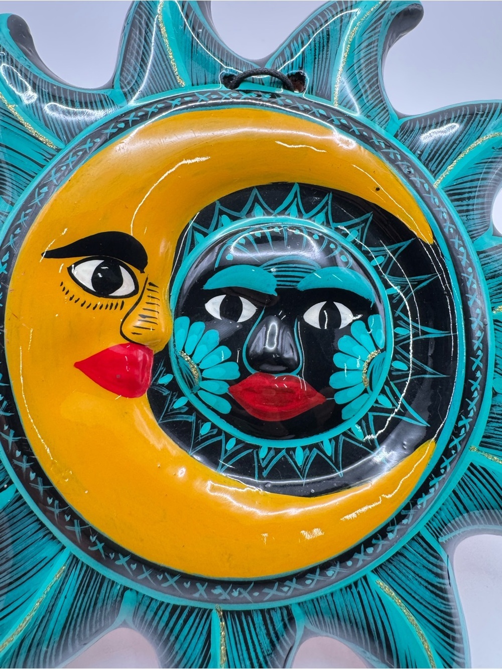 Talavera Sun & Moon Eclipse Wall Art Hand Painted Mexican Ceramic Face Decor - Picture 8 of 9